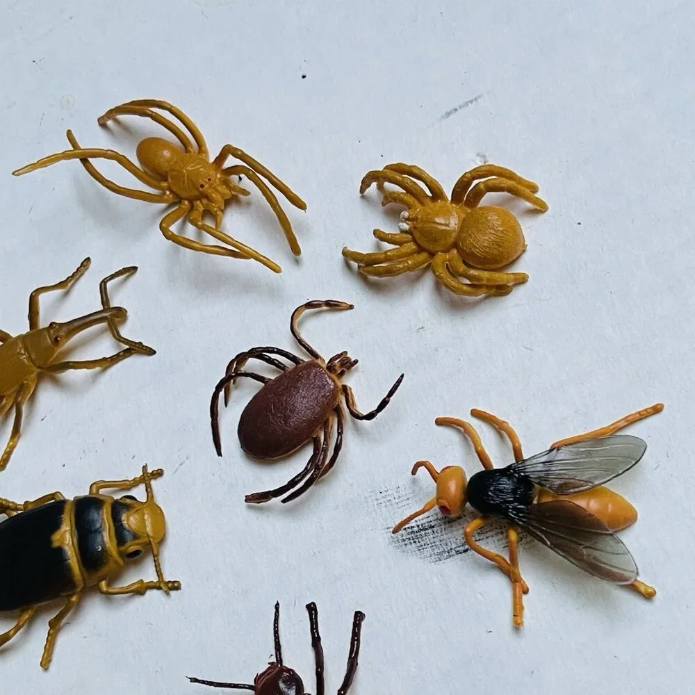 Insects Beetle Fly Weevil Mantis Spider Grasshopper 11 Pieces 2in Vintage 1989
